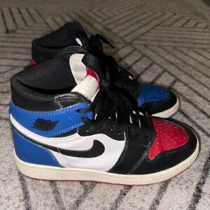 Jordan Red, Blue, Black, and White High-Top Sneakers